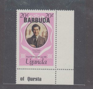BARBUDA SG574A UNISSUED IN SCOTT 20sh DONE IN ERROR BY HOUSE OF QUESTA PRINTERS