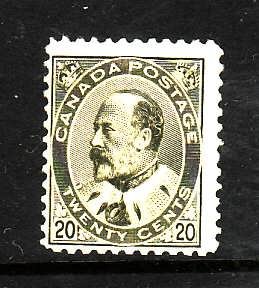 Canada-Sc#94-unused 20c olive green KEVII-og-hinged-1904-Cdn728-part of the gum