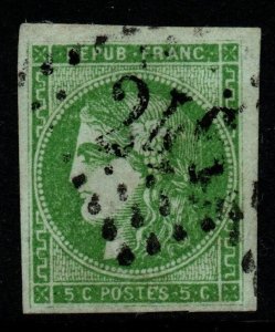 FRANCE SG157 1870 5c YELLOW-GREEN USED