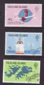 Falkland Is.-Sc#257-9- id9-used set-Maps-Telecommunications-1977-  