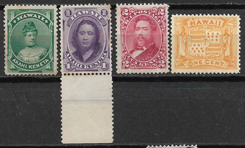 COLLECTION LOT OF 4 HAWAII 1886+ STAMPS UNUSED NO GUM