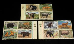 U.N.2004, ENDANGERED SPECIES. BLKS/4, MNH, ALL 3 OFFICES NICE!! LQQK!!!