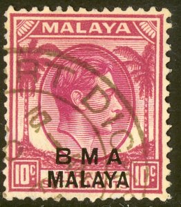 STRAITS SETTLEMENTS 1945-48 KGVI 10c BMA MALAYA Issue Sc 262a VFU