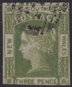 New South Wales 1852-55 used Sc 17 3p Queen Victoria