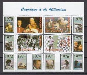 Angola, 1999 Cinderella issue. Millennium sheet. Pope, Chess, Music and Space.