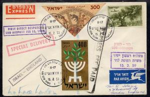 Israel 1959  first direct flight cover to London bearing ...