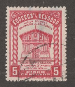 Ecuador stamp,  Scott#383, used,  hinged,  5C, rose/red, #383