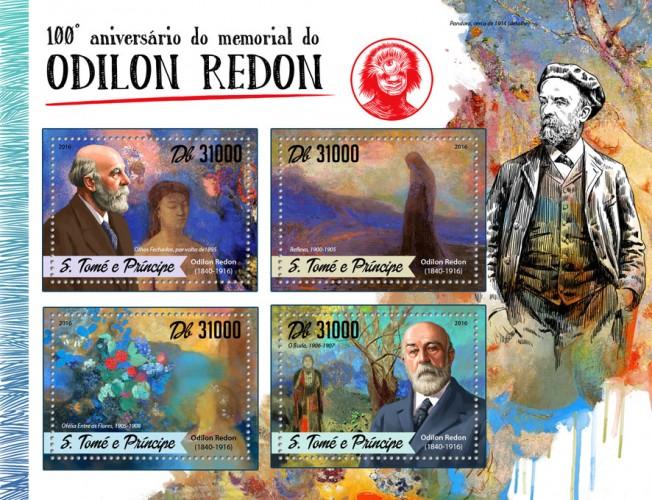 SAO TOME - 2016 - Odilon Redon, 100th Death Anniv - Perf 4v Sheet - MNH