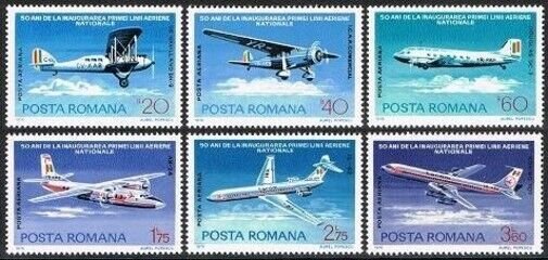 Romania C200-C205, MNH. Michel 3343-3348. Romanian Airlines-50, 1976. Airplanes.