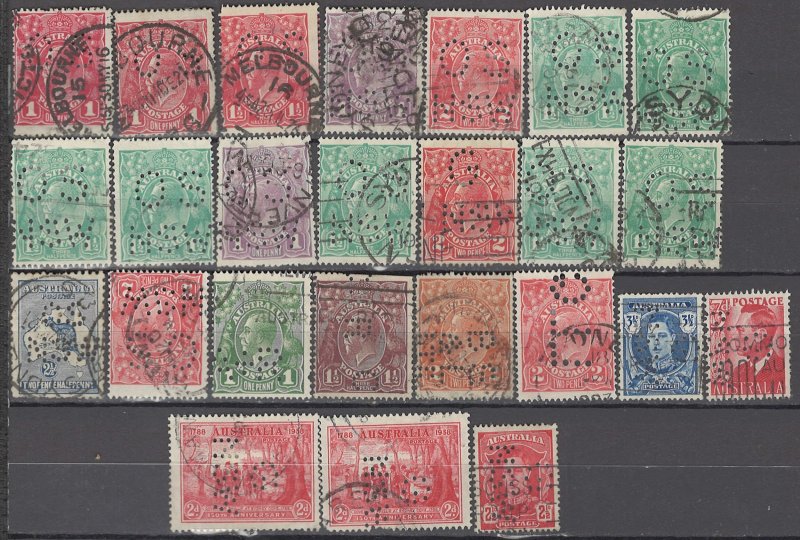 COLLECTION LOT OF #995 AUSTRALIA 25 PERFIN STAMPS 1913+ CLEARANCE 2 SCAN