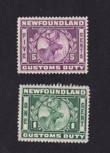 Newfoundland, NFC 4 and 5, Mint NG, Customs Duty Stamps