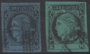 ARGENTINA CORRIENTES 1860-80 CERES Sc 3 & 4 CRUDE FORGERIES USED (CV$130)  