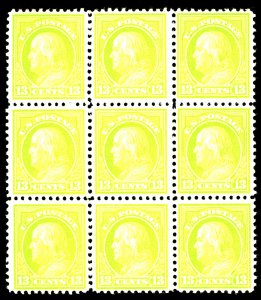 U.S. #513 MINT BLOCK OF 9 OG NH