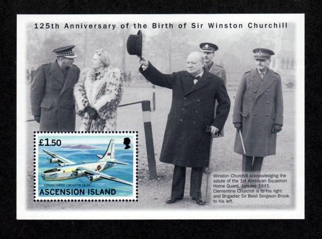 Ascension Island # 719 Mint NH S/S Winston Churchill 125th!