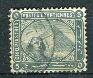 EGYPT; 1881-1902 early Pyramid & Sphinx issue used Shade of 5Pi. value