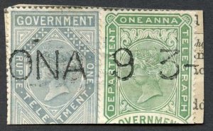 India Telegraph 1r and 1a on piece