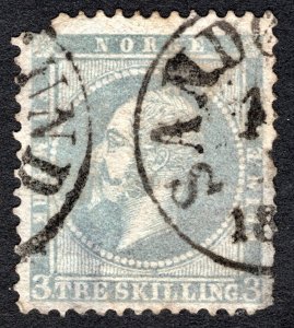 Norway 1856 3s King Oscar Stamp #2 used CV $120