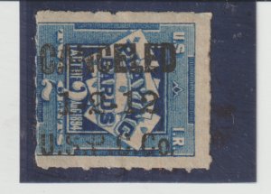 US Scott #RF3 U.S.P.C. CO. Playing Card Stamp  Type Dated 1-2-1912 Rouletted