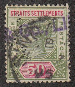 Straits Settlements 50c Olive Green & Car (Scott #87) Used
