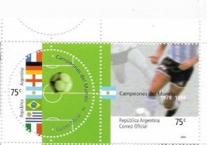 ARGENTINA 2002 WORLD FOOTBALL CHAMPIONS SOCCER FLAGS PAIR MNH