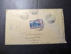 1947 British Ceylon Cover Chundikuli Jaffna to Budapest XI Hungary