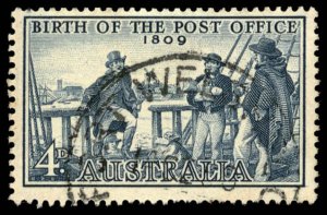 AUSTRALIA Sc 332 USED - 1959 4p -  Birth of Post Office - Postmaster I. Nichols