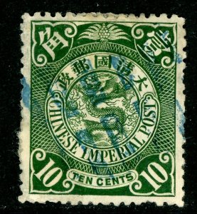 China 1900 Imperial 10¢ Green Coiling Dragon  Scott # 116 VFU D396