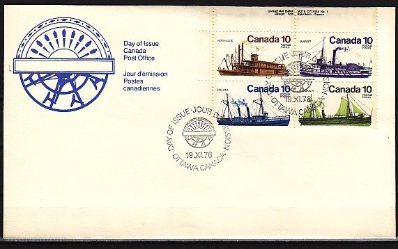 Canada, Scott cat. 700-703. Inland Ships issue. First day cover. ^