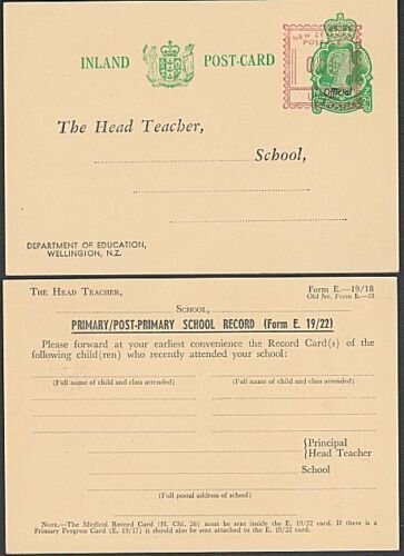 NEW ZEALAND Education Dept QE 2d Official postcard - uprated 1d by meter...Q333a 