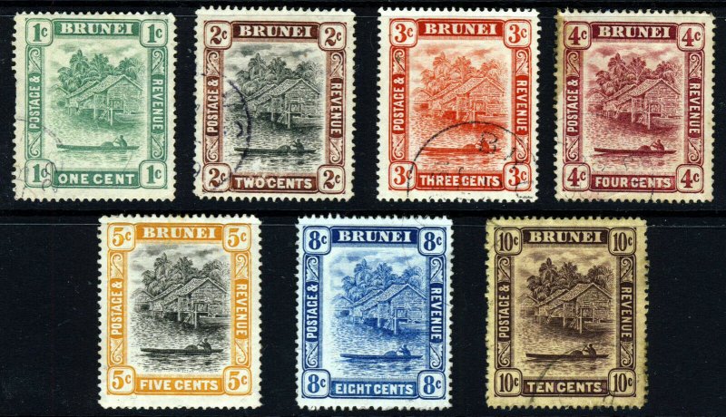 BRUNEI 1908-22 Brunei River Part Set Wmk Multiple Crown CA SG 34 to SG 42 VFU