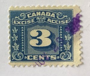 Canada Revenue Stamp, Excise accise,  Scott FX64 used - 3c, numeral