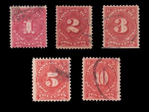 UNITED STATES POSTAGE DUE STAMP 1894 - 95. SCOTT # J31 - J35. USED