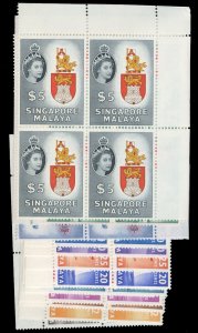 Malayan States - Malacca #28-42 Cat$625.60, 1955 QEII, complete set in blocks...