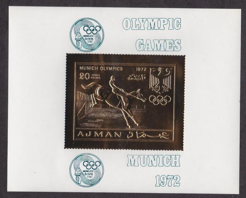 Ajman M # Block 292, Munich Olympics Gold Foil, Equestrian 
