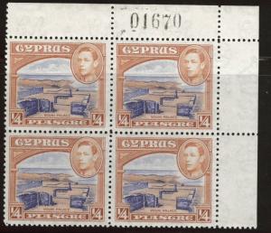 Cyprus Scott 143 MNH** 1938 KGVI plate block