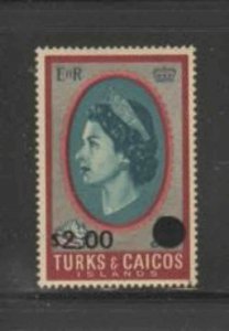 TURKS & CAICOS ISLANDS #195 1969 $2 on $1 QEII SURCHARGED MINT VF NH O.G