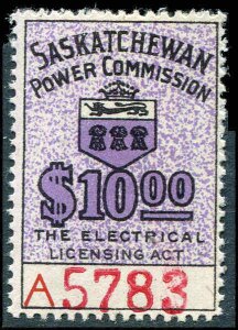 Canada Revenue Saskatchewan Power $10.00 Mint Never Hinged  # SE27 