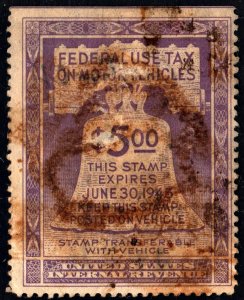 RV30 $5.00 Motor Vehicle Use Revenue Stamp (1944) Used