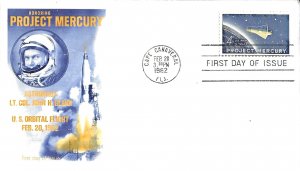 1962 FDC, #1193, 4c Project Mercury, designer unknown M-137, block of 4