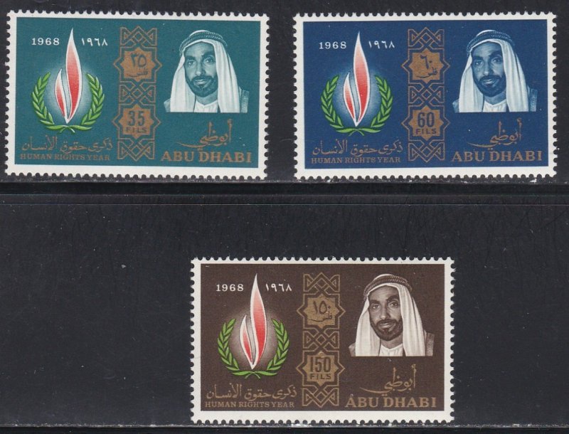 Abu Dhabi # 42-44, Human Rights Flame & Sheik Zaid, NH, 1/2 Cat