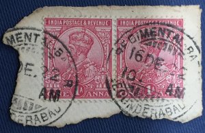 India 1911 KGV 1a Pair USED fine postmark REGIMENTAL BAZAR SG#159 I5319