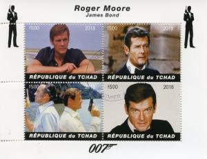 Chad 2018 CTO James Bond Roger Moore 007 4v M/S Movies Film Stamps