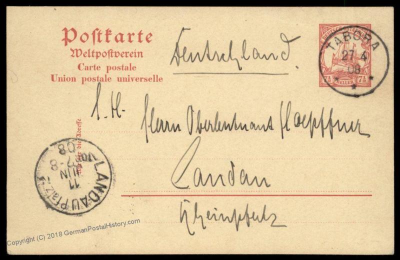 Germany 1908 East Africa KUTSCHUZI DOA TABORA Cover Stationery 87124