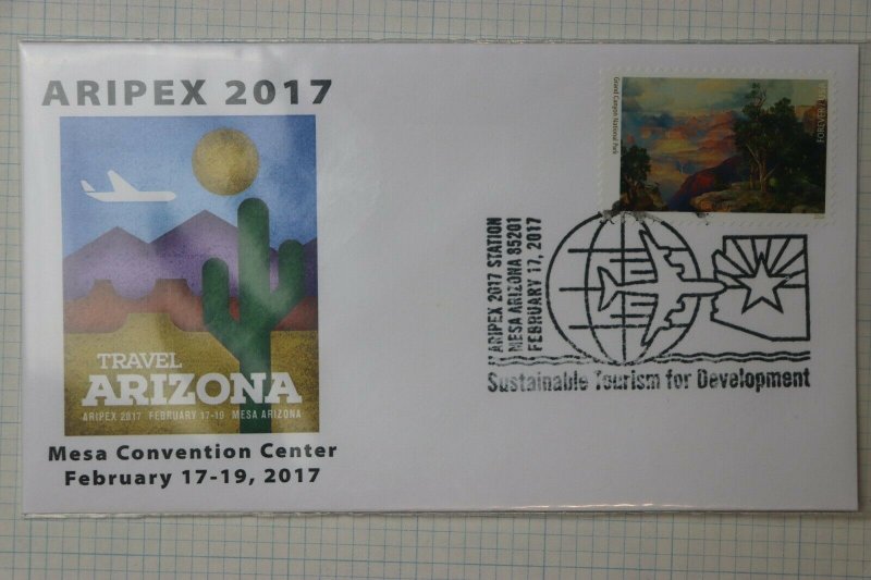 ARIPEX show cachet cover 2017 Sustainable Travel Tourism Philatelic Souvenir AZ