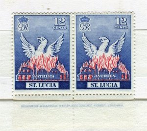 ST.LUCIA; 1951 early GVI Castries MINT MNH Inscription Pair, 12c.