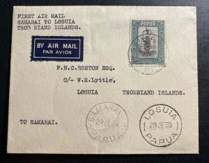 1938 Samarai Papua New Guinea First Flight Airmail Cover FFC To Losuia