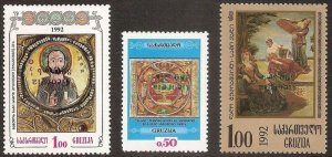 Georgia 1994 RARE set of 3 stamps with INVERT overprints on 1993 stamps MNH