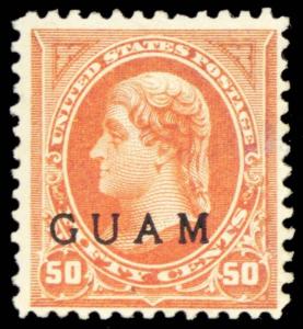 Guam #11, Mint F/VF OG H 50¢ Jefferson Stamp In Orange Cat $350.00 - Stuart Katz