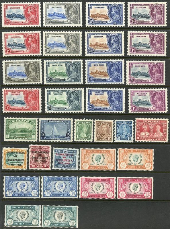 BRITISH COMMONWEALTH 1935 SILVER JUBILEE  SELECTION OF MINT HINGED STAMPS SHOWN