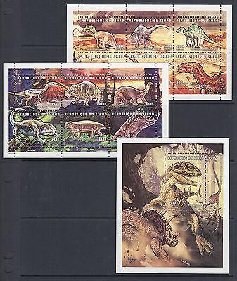 Chad Sc 788C-788E MNH. 1998 Dinosaurs, 3 sheets, cplt set...